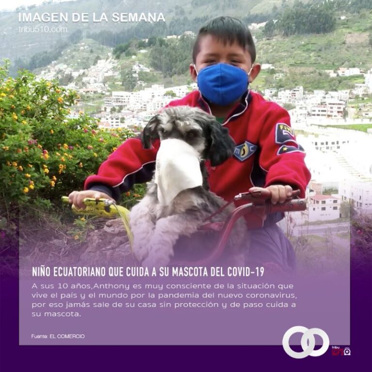 Niño ecuatoriano que cuida a su mascota del covid-19
