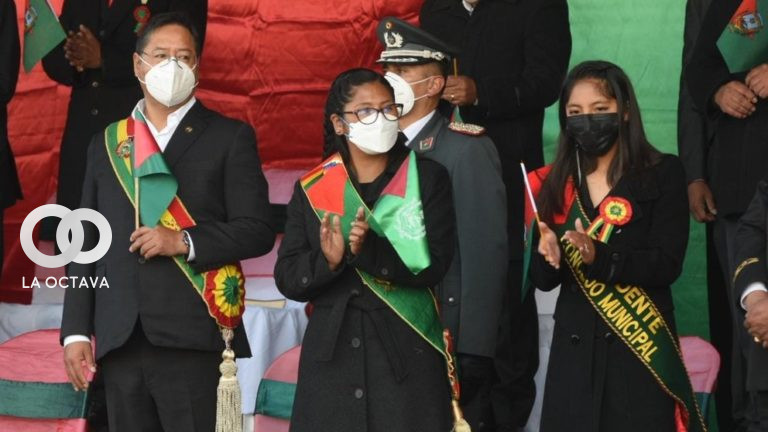Presidente de Bolivia, Luis Arce, y la alcaldesa de El Alto, Eva Copa, forman parte de los actos protocolares por el aniversario del municipio
