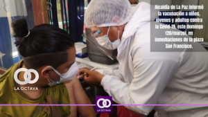 Alcaldía de La Paz informó la vacunación a niños, jóvenes y adultos contra la Covid-19, este domingo (20marzo), en inmediaciones de la plaza San Francisco.