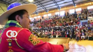 Presidente Luis Arce, este martes en la inauguración del Jacha Tantachawi del Conamaq, en Cochabamba.