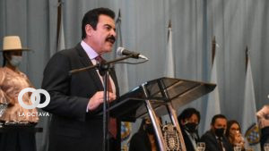 El alcalde Manfred Reyes Villa durante su informe de primer año de gestión, este martes