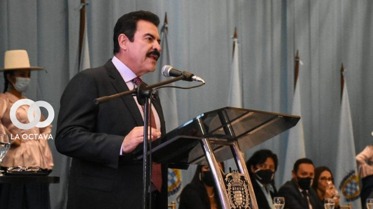 El alcalde Manfred Reyes Villa durante su informe de primer año de gestión, este martes