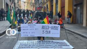 Campesino afines al MAS apostados frente a la Vicepresidencia del Estado.