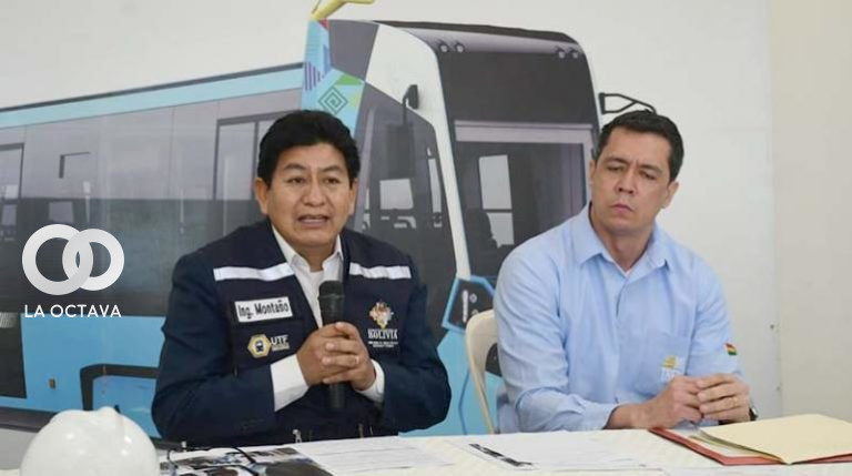 El ministro de Obras Públicas, Édgar Montaño, y el coordinador de la UTF, Augusto Chassagnez