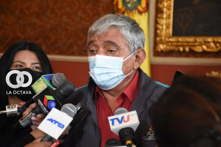 Iván Arias, Alcalde de La Paz en rueda de prensa en el palacio constitucional.