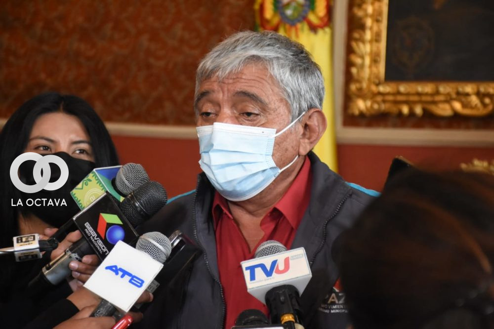 Iván Arias, Alcalde de La Paz en rueda de prensa en el palacio constitucional.