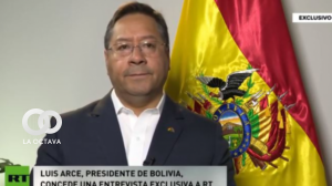 Presidente Luis Arce en entrevista con RT. Foto. Captura de video.