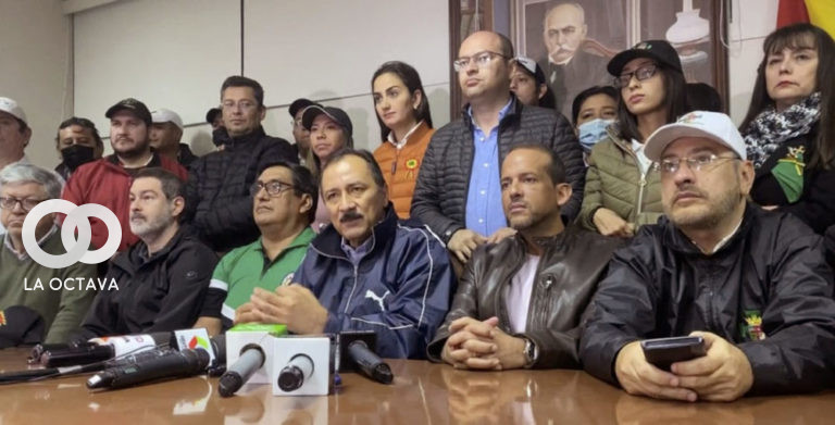 Vicente Cuellar, Luis Fernando Camacho y Rómulo Calvo en las movilizaciones.