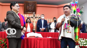 Marvin Molina, presidente del Consejo de la Magistratura, y el gobernador de Potosí, Jhonny Mamani.