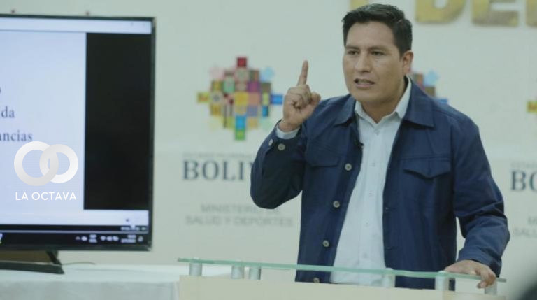 El ministro de Salud y Deportes, Jeyson Auza, en conferencia de prensa. Foto. MinSalud
