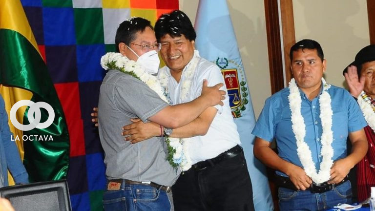 Evo Morales en un acontecimiento junto al Presidente de Estado, Luis Arce.