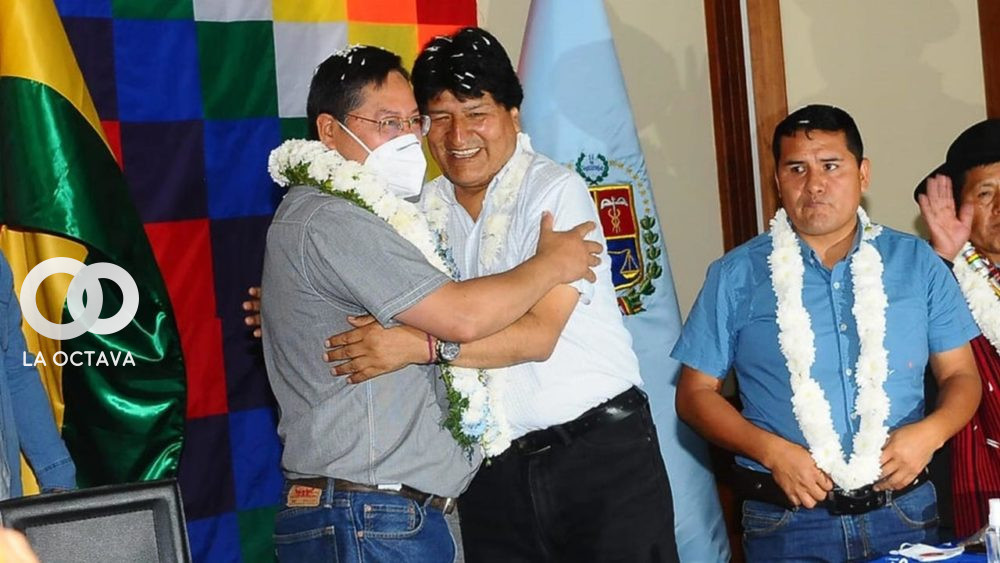 Evo Morales en un acontecimiento junto al Presidente de Estado, Luis Arce.