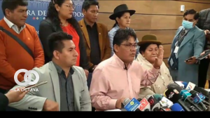 Legisladores de ala radical del MAS, en conferencia de prensa. Foto. Captura de video.
