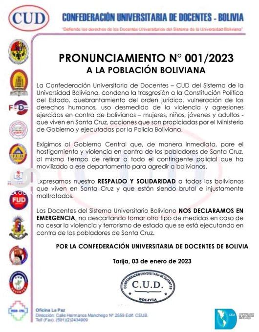 Confederación universitaria de docente de Bolivia.