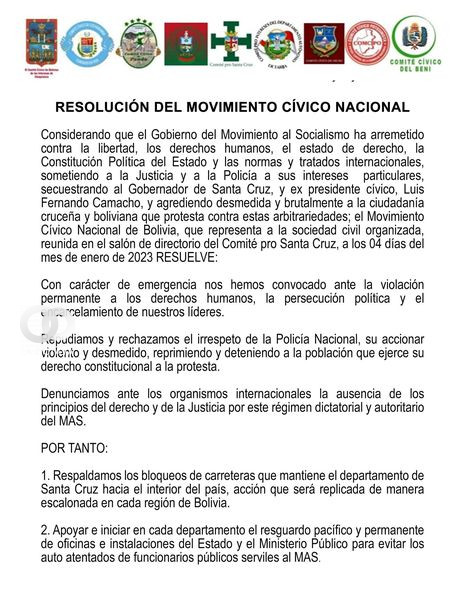 Resoluciones del Movimiento Cívico Nacional parte 1.