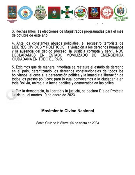 Resoluciones del Movimiento Cívico Nacional parte 2.