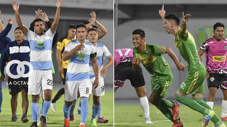 Jugadores de Vaca Díez (izq.) y de Libertad Gran Mamoré, protagonistas de la final de la Copa Simón Bolívar 2022