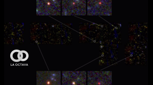 Imágenes de seis galaxias masivas candidatas, vistas 500-700 millones de años después del Big Bang. Fotos. NASA, ESA, CSA, I. LABBE