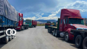Camiones parados en territorio peruano. Foto. Cancillería
