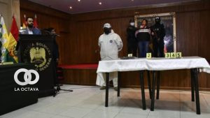 Del Castillo presenta a la presunta autora del crimen de la niña de 7 años, que fue asesinada en Coripata. Foto: Ministerio de Gobierno