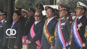 El presidente Luis Arce en el acto de aniversario del Colegio Militar, en La Paz.