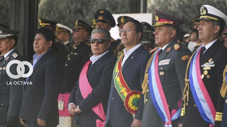 El presidente Luis Arce en el acto de aniversario del Colegio Militar, en La Paz.
