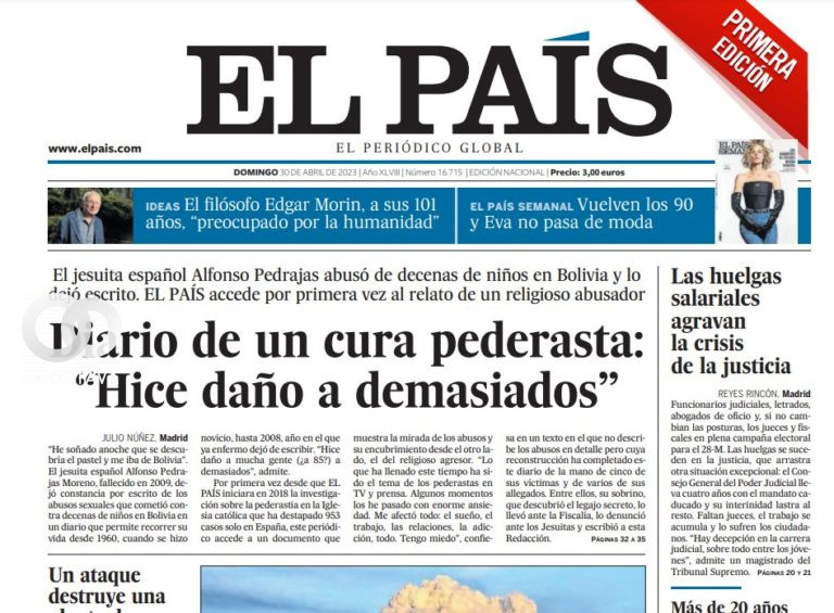 Portada del diario español El País. Foto: Captura.