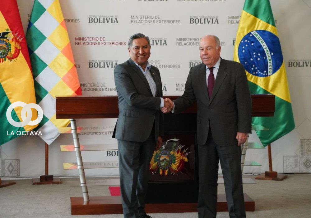 El canciller de Bolivia, Rogelio Mayta, y el ministro de Relaciones Exteriores de la República Federativa del Brasil, Mauro Vieira. Foto: RRSS